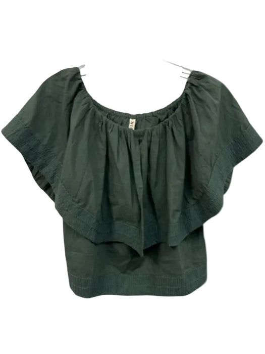 Mirth Size XS Dusty Green Cotton Ruffle Embroidered Pockets Maxi Skirt Set Dusty Green / XS