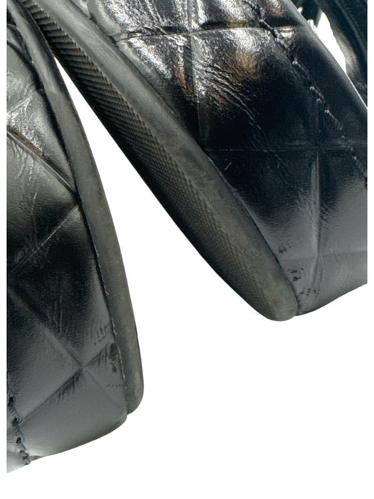Chanel Shoe Size 37 Black Leather Upper Gold hardware Logo Velcro Sandals Black / 37