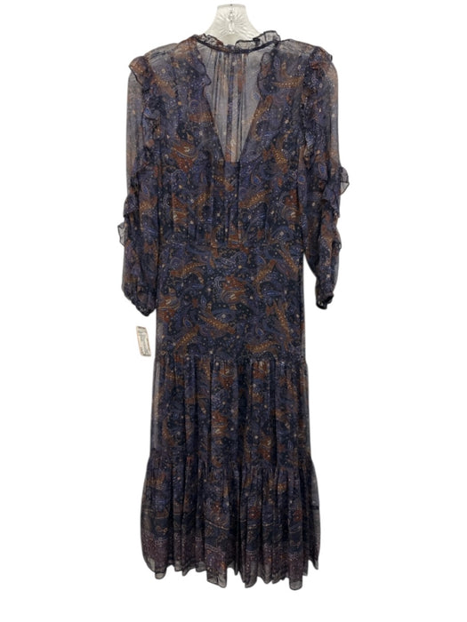 Veronica Beard Size 2 Blue, Brown & Beige Silk Floral Paisley Sheer V Neck Dress Blue, Brown & Beige / 2