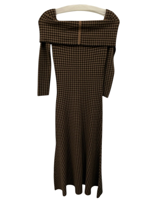 Le Bop Size XS Brown & Black Viscose Blend Gingham Long Sleeve Knit Dress Brown & Black / XS