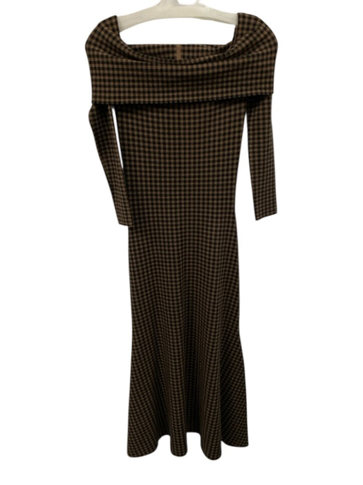 Le Bop Size XS Brown & Black Viscose Blend Gingham Long Sleeve Knit Dress Brown & Black / XS
