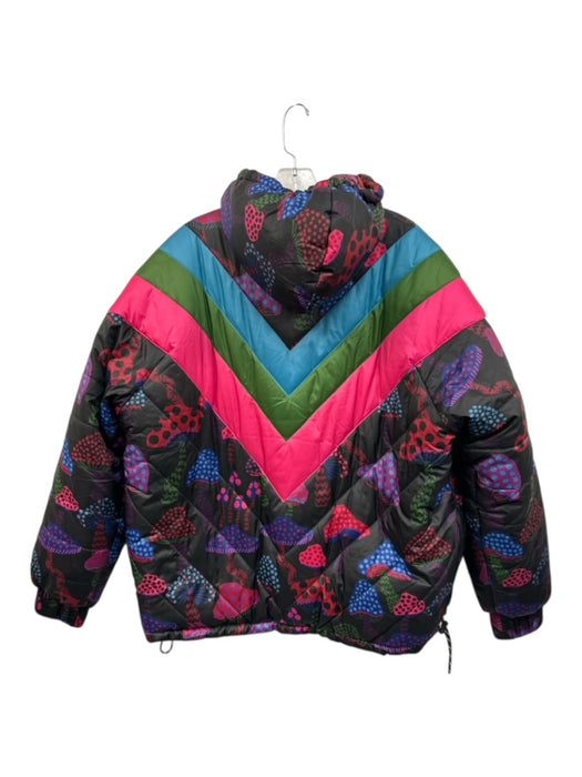 Farm Rio Size XS Black & Multi Polyester Reversible Zip Front Puffer Jacket Black & Multi / XS