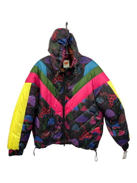 Farm Rio Size XS Black & Multi Polyester Reversible Zip Front Puffer Jacket Black & Multi / XS