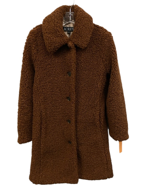 J. Crew Size XS Brown Polyester Faux Shearling Boucle Button Front Collared Coat Brown / XS