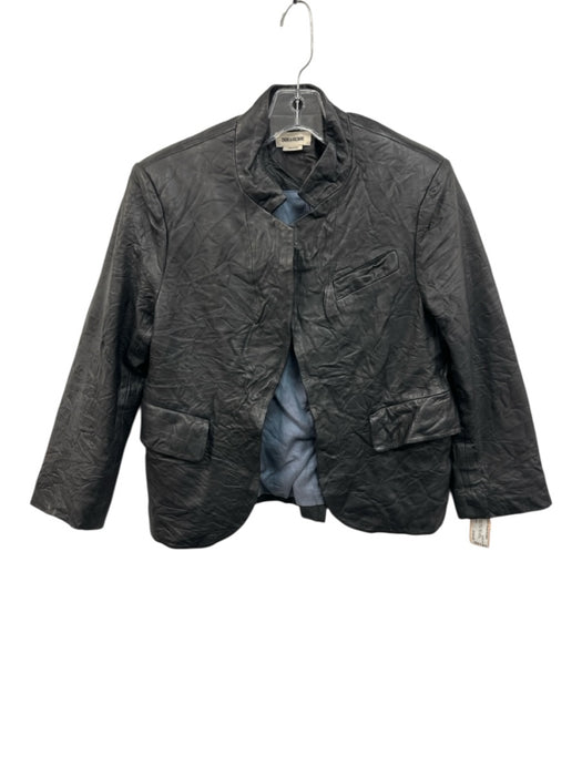 Zadig & Voltaire Size 34 Black Lamb leather Shoulder Pads Flap Pockets Jacket Black / 34