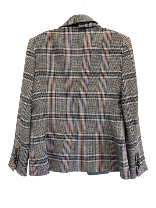 Veronica Beard Size 4 Black, Beige & Blue Cotton & Wool Blend Plaid Jacket Black, Beige & Blue / 4