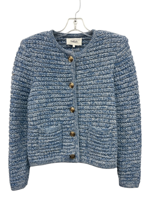 Ba&sh Size 1 Mixed Blues Cotton Blend Chunky Knit Button Front Ribbed Jacket Mixed Blues / 1