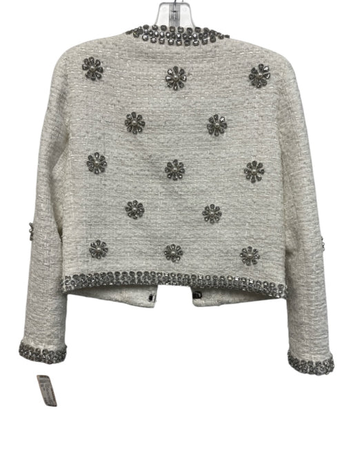 Alice + Olivia Size XS White Polyester Blend Tweed Crystal Flowers Jacket White / XS