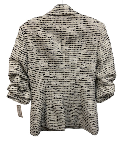 Cinq a Sept Size 2 White & Navy Blue Polyester Blend Tweed Scrunch Sleeve Jacket White & Navy Blue / 2