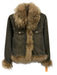 No Brand Size S Blue & Brown Cotton Denim Fur Trim Button Front Jacket Blue & Brown / S