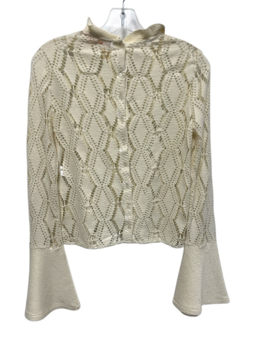 See By Chloe Size XS Cream White Cotton Blend Open Knit Sweater Flare Wrists Top Cream White / XS