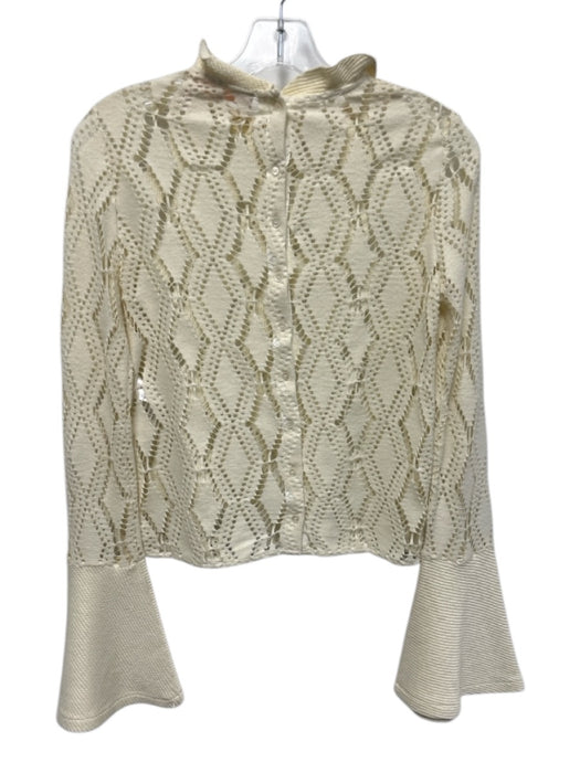 See By Chloe Size XS Cream White Cotton Blend Open Knit Sweater Flare Wrists Top Cream White / XS