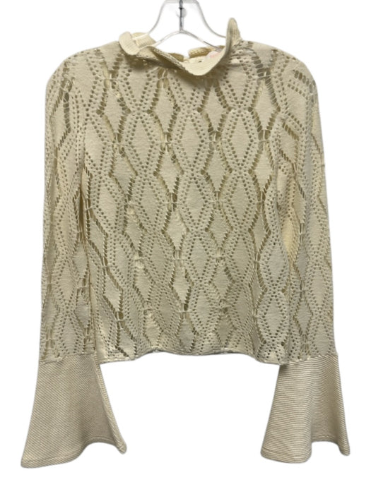 See By Chloe Size XS Cream White Cotton Blend Open Knit Sweater Flare Wrists Top Cream White / XS