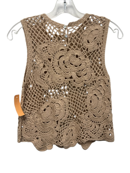 Mirth Size S Beige Cotton Floral Crochet Lace Sleeveless Keyhole Back Top Beige / S