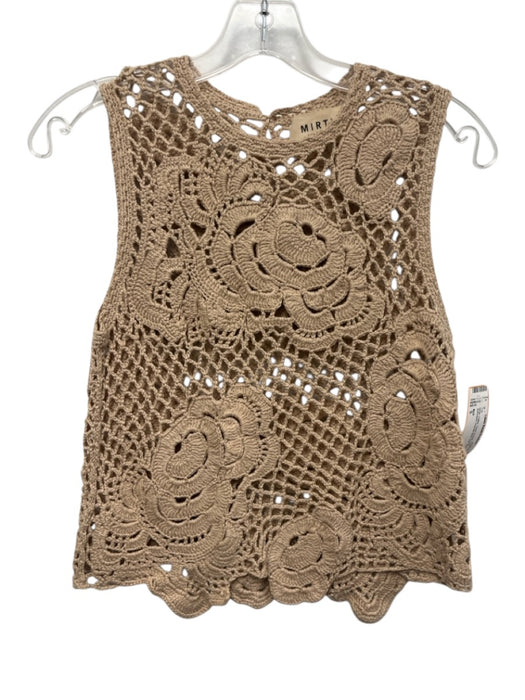 Mirth Size S Beige Cotton Floral Crochet Lace Sleeveless Keyhole Back Top Beige / S