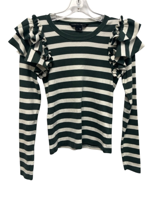 Veronica Beard Jeans Size XS Green & White Pima Cotton Blend Ribbed Striped Top Green & White / XS