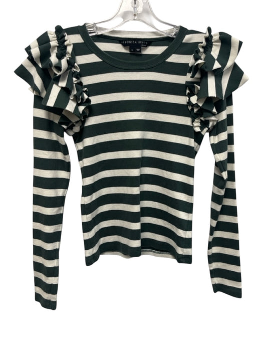 Veronica Beard Jeans Size XS Green & White Pima Cotton Blend Ribbed Striped Top Green & White / XS