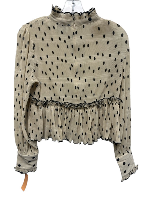 Ganni Size 34 Beige & Black Polyester Accordion Pleats Polka Dot Top Beige & Black / 34