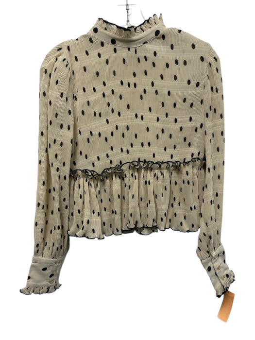 Ganni Size 34 Beige & Black Polyester Accordion Pleats Polka Dot Top Beige & Black / 34