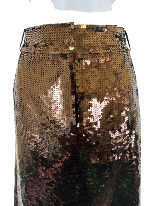 Tibi Size 2 Brown Wool Blend Sequined Belt Loops Hook & Zip Fly Midi Skirt Brown / 2