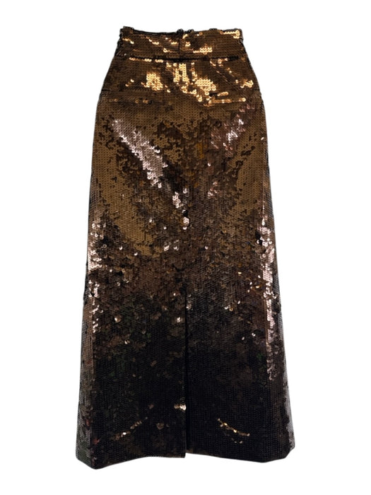 Tibi Size 2 Brown Wool Blend Sequined Belt Loops Hook & Zip Fly Midi Skirt Brown / 2