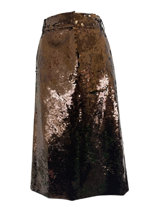 Tibi Size 2 Brown Wool Blend Sequined Belt Loops Hook & Zip Fly Midi Skirt Brown / 2