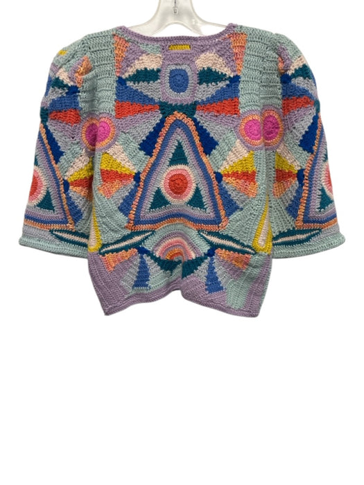 Sea New York Size S Blue & Multi Wool & Silk Knit 1/2 Sleeve Chunky Crop Sweater Blue & Multi / S