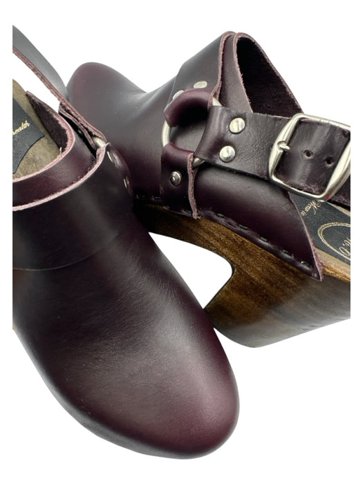 No. 6 Shoe Size 39 Dark Purple Leather Upper Ankle Buckle Platform Clogs Dark Purple / 39
