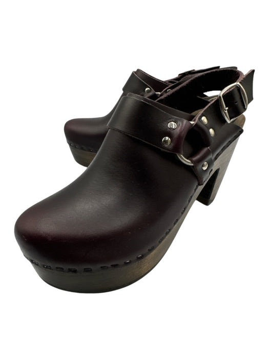 No. 6 Shoe Size 39 Dark Purple Leather Upper Ankle Buckle Platform Clogs Dark Purple / 39