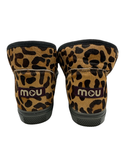 Mou Shoe Size est 9 Brown & Black Leather Upper Pony Hair Leopard Print Slippers Brown & Black / est 9