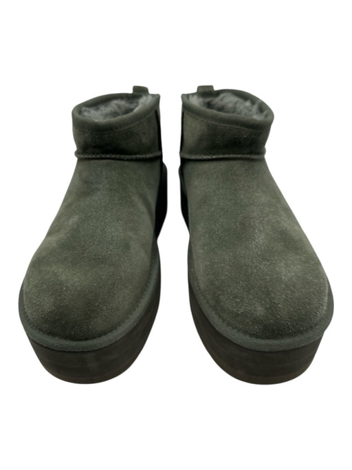Ugg Shoe Size 9 Moss Green Leather Upper Suede Shearling Lined Platform Boots Moss Green / 9