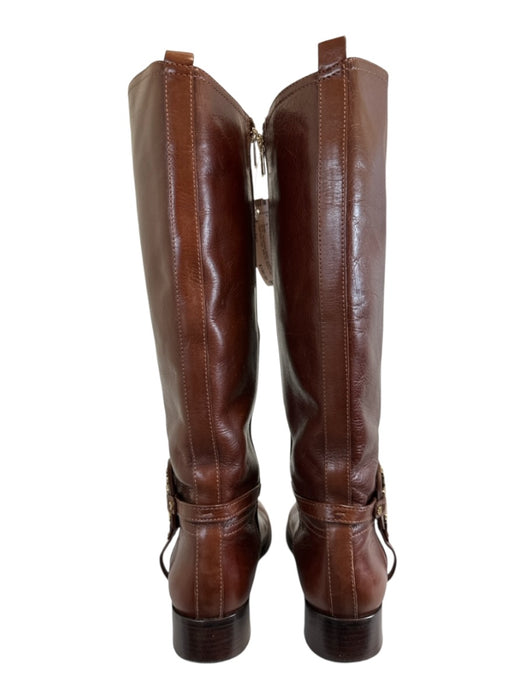 Tory Burch Shoe Size 10 Brown Leather Upper Gold Tone Logo Side Zip Boots Brown / 10