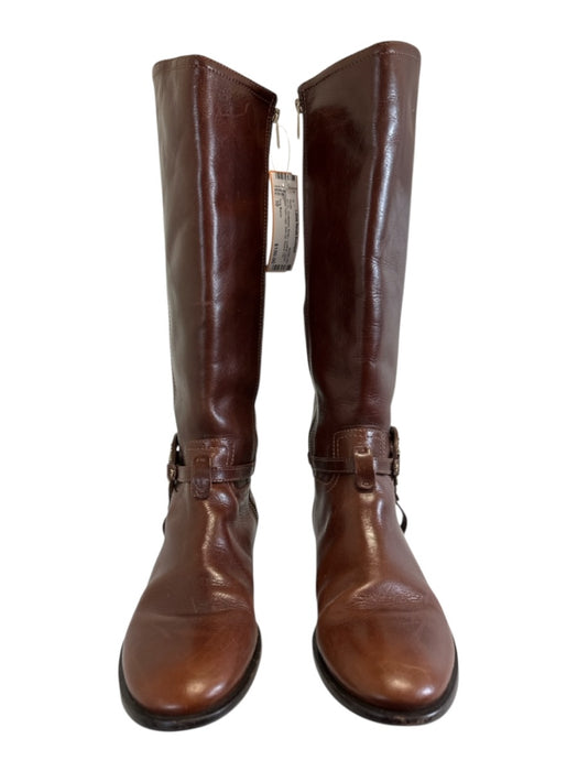 Tory Burch Shoe Size 10 Brown Leather Upper Gold Tone Logo Side Zip Boots Brown / 10