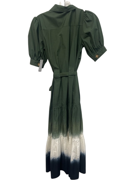 Derek Lam 10 Crosby Size 2 Green, White, Blue Cotton Short Puff Sleeve Dress Green, White, Blue / 2