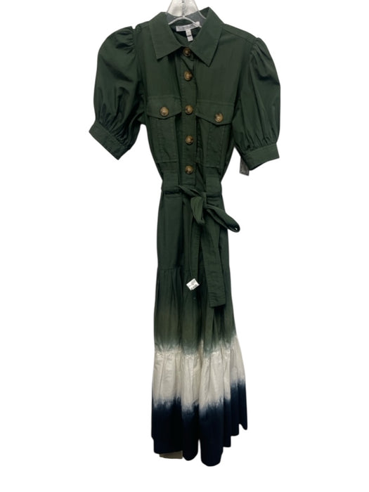 Derek Lam 10 Crosby Size 2 Green, White, Blue Cotton Short Puff Sleeve Dress Green, White, Blue / 2