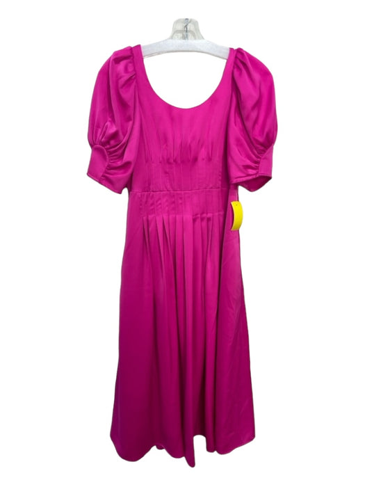 Crosby Size XS Hot pink Polyester Blend Round Neck Short Puff Sleeve Midi Dress Hot pink / XS