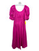 Crosby Size XS Hot pink Polyester Blend Round Neck Short Puff Sleeve Midi Dress Hot pink / XS