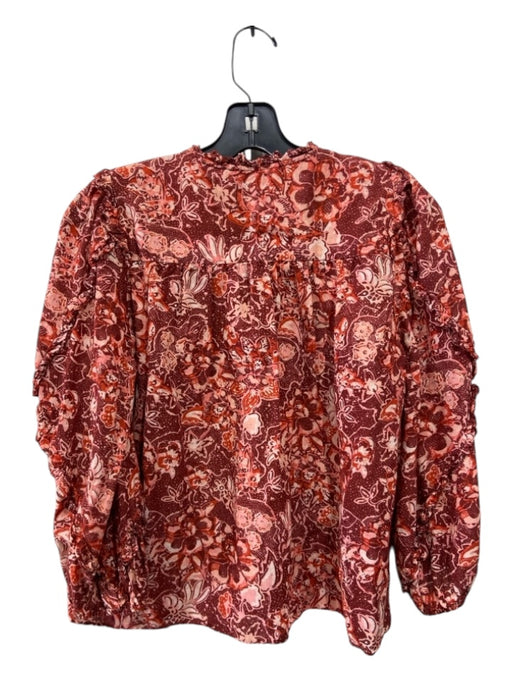 Ulla Johnson Size 0 Red, Orange, White Cotton Blend Long Sleeve Floral Top Red, Orange, White / 0