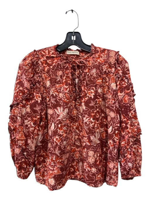 Ulla Johnson Size 0 Red, Orange, White Cotton Blend Long Sleeve Floral Top Red, Orange, White / 0