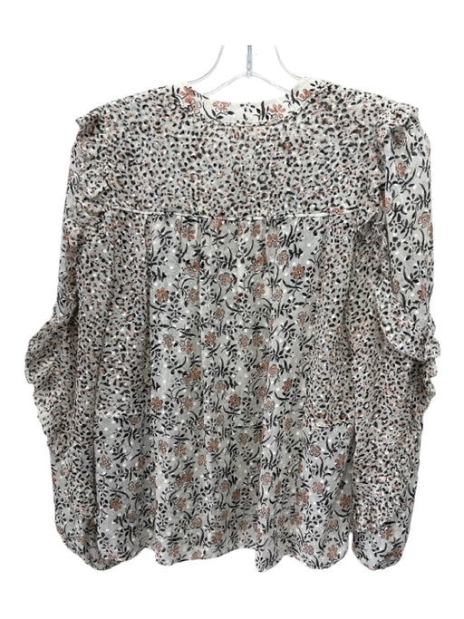 Ulla Johnson Size 0 White, Black, Pink Silk Blend Long Sleeve Floral Top White, Black, Pink / 0