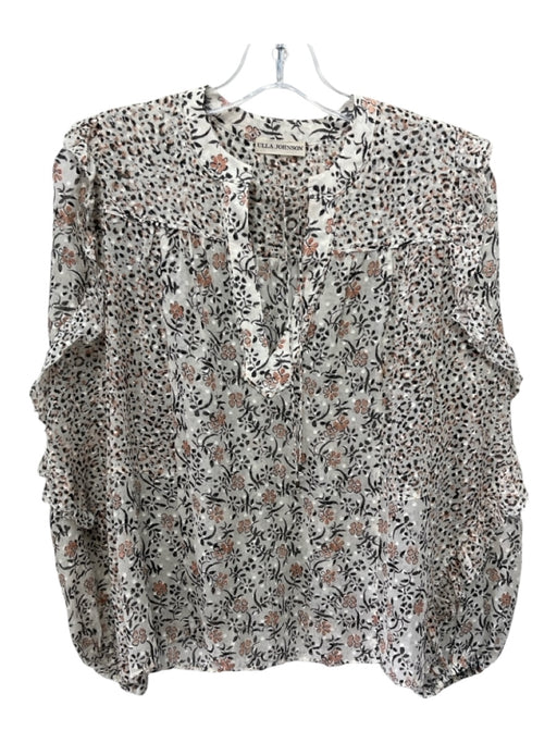 Ulla Johnson Size 0 White, Black, Pink Silk Blend Long Sleeve Floral Top White, Black, Pink / 0