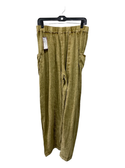 Free People Size Small Yellow Green Linen Blend Elastic Waist Acid Wash Pants Yellow Green / Small