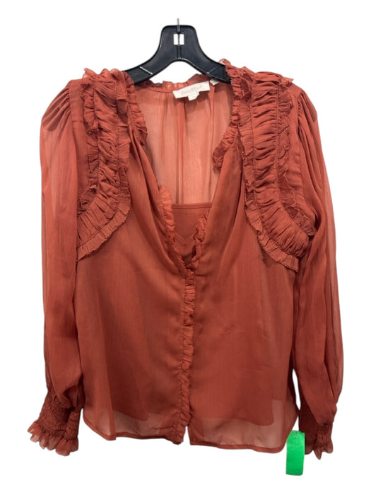 Forever That Girl Size XS Burnt Red Silk Hidden Button Ruffles Slip Inc Top Burnt Red / XS