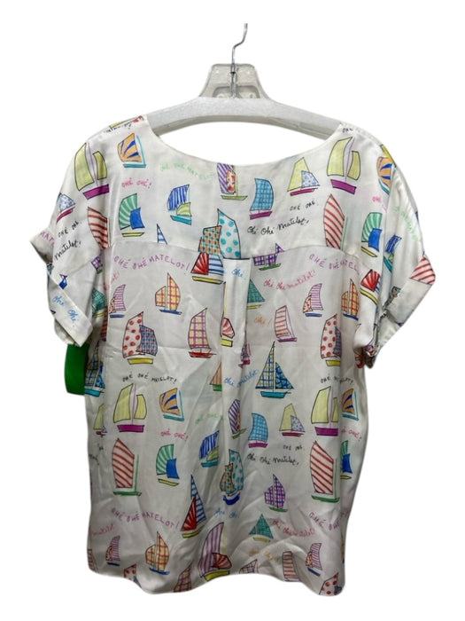 Mira Mikati Size S/38 White & Multi Viscose Satin Round Neck Sailboats Top White & Multi / S/38