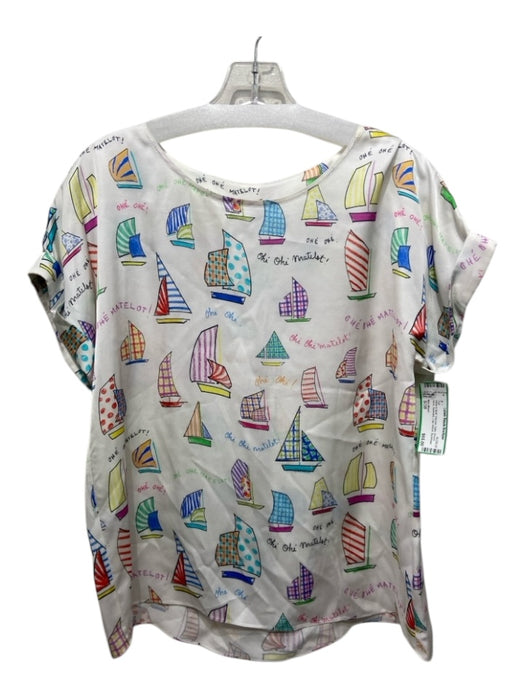 Mira Mikati Size S/38 White & Multi Viscose Satin Round Neck Sailboats Top White & Multi / S/38