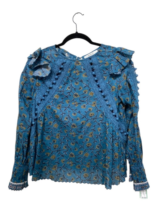 Sea New York Size 2 Blue & Yellow Cotton & Viscose Blend Pom Pom Long Sleeve Top Blue & Yellow / 2