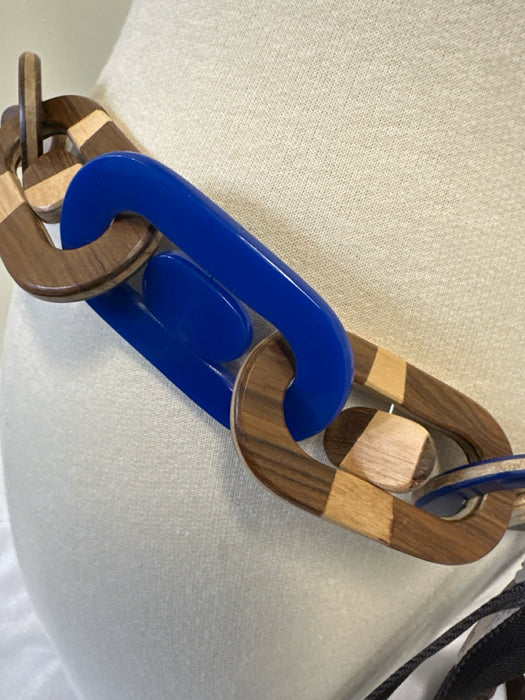 Marni Brown & Blue Plexiglass Wood Tie Belts