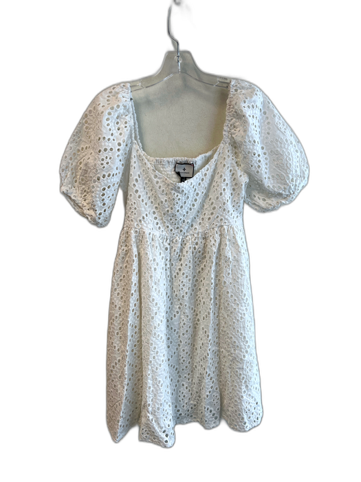 Tuckernuck Size XS White 100% Cotton Short Puff Sleeve Cutout Detailing Dress White / XS