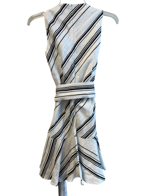 Ted Baker Size Est XS White & Black Linen & Cotton V Neck Striped Back Zip Dress White & Black / Est XS