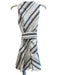 Ted Baker Size Est XS White & Black Linen & Cotton V Neck Striped Back Zip Dress White & Black / Est XS